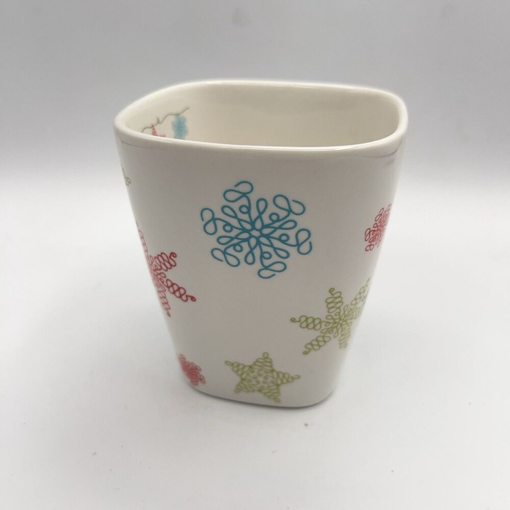 Starbucks 2005 Holiday Square Christmas Mug - Red, Blue, Green Snowflakes Stars - Picture 6 of 10